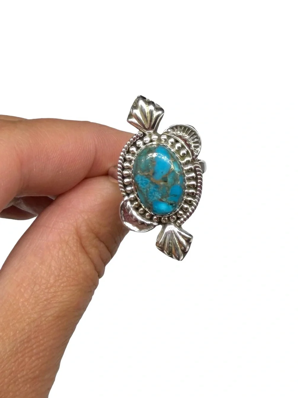Kingman Copper Turquoise Ring Adjustable Size 7 - 9 Western Boho Blue Stone